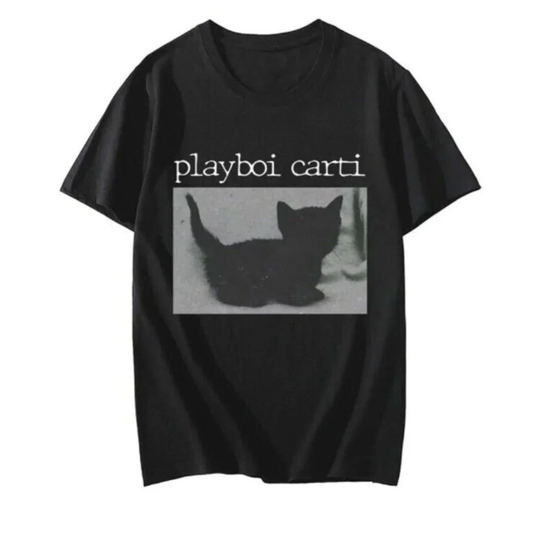 Camiseta Básica Playboi Carti Cat - PRETO  