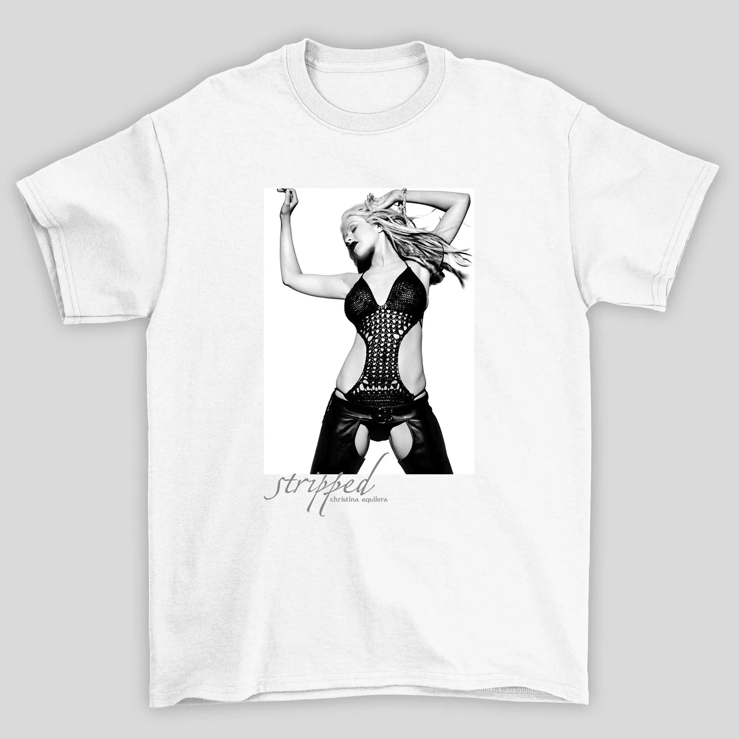 Camiseta Básica Christina Aguilera Stripped- branco