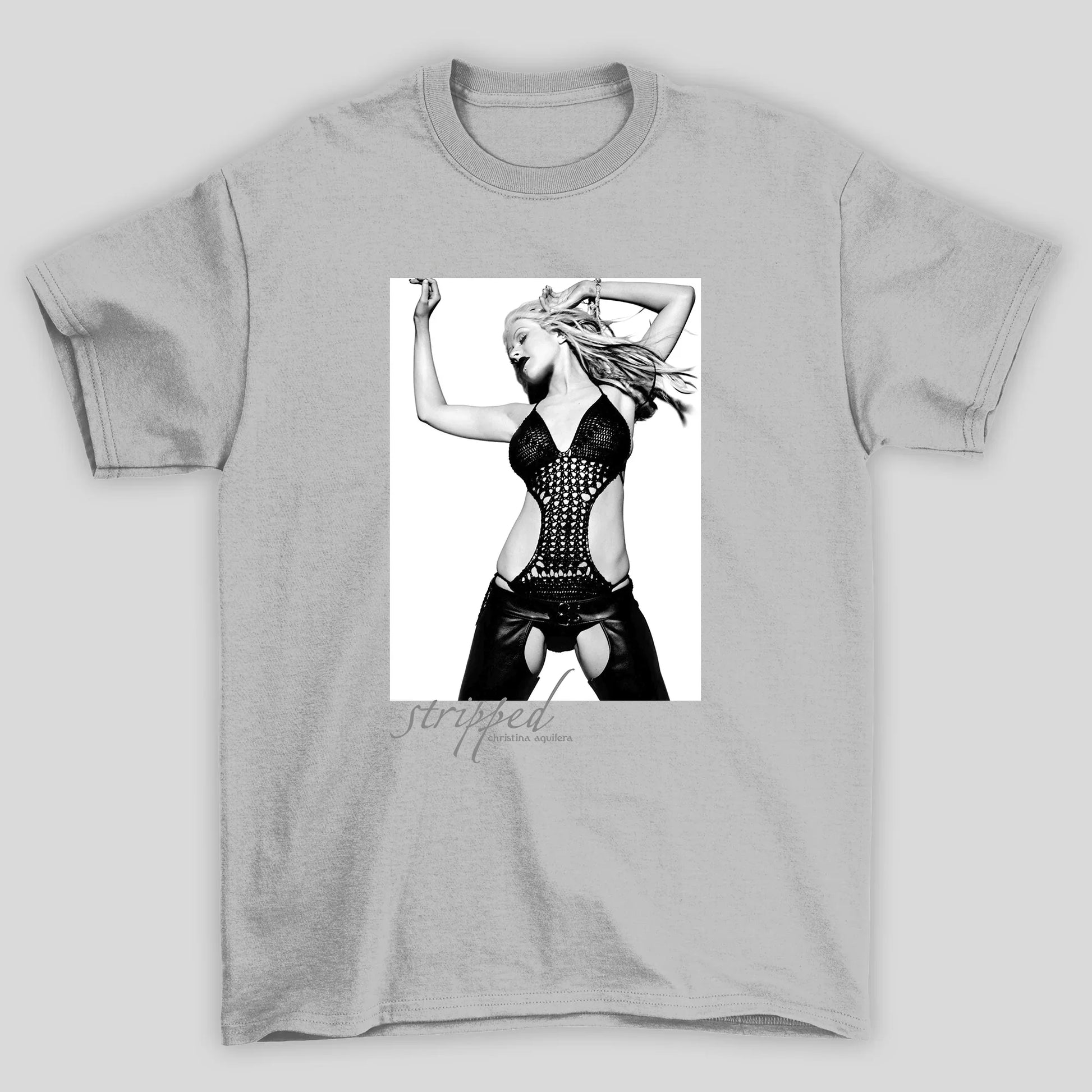 Camiseta Básica Christina Aguilera Stripped- cinza