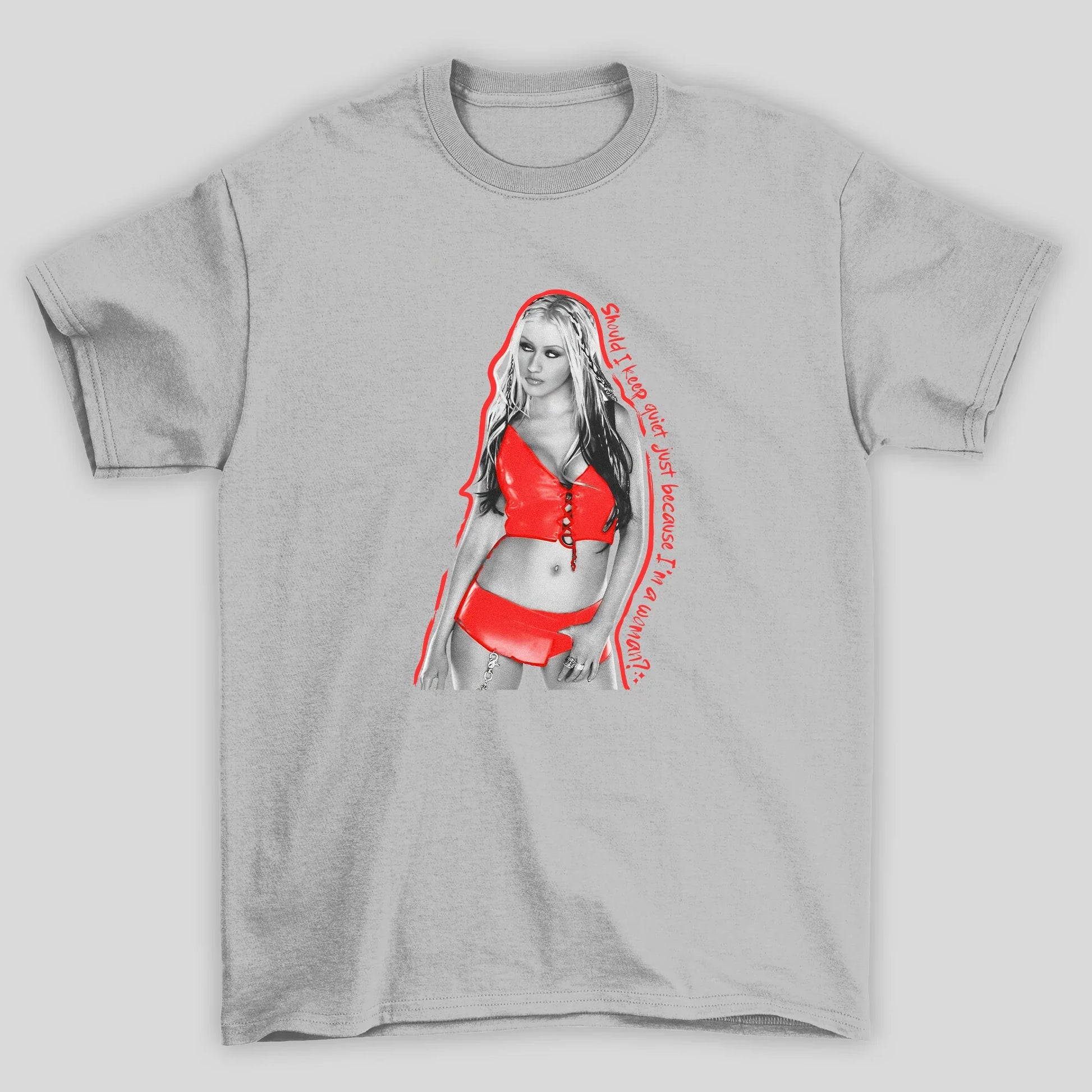 Camiseta Básica Christina Aguilera I Keep Quiet- cinza