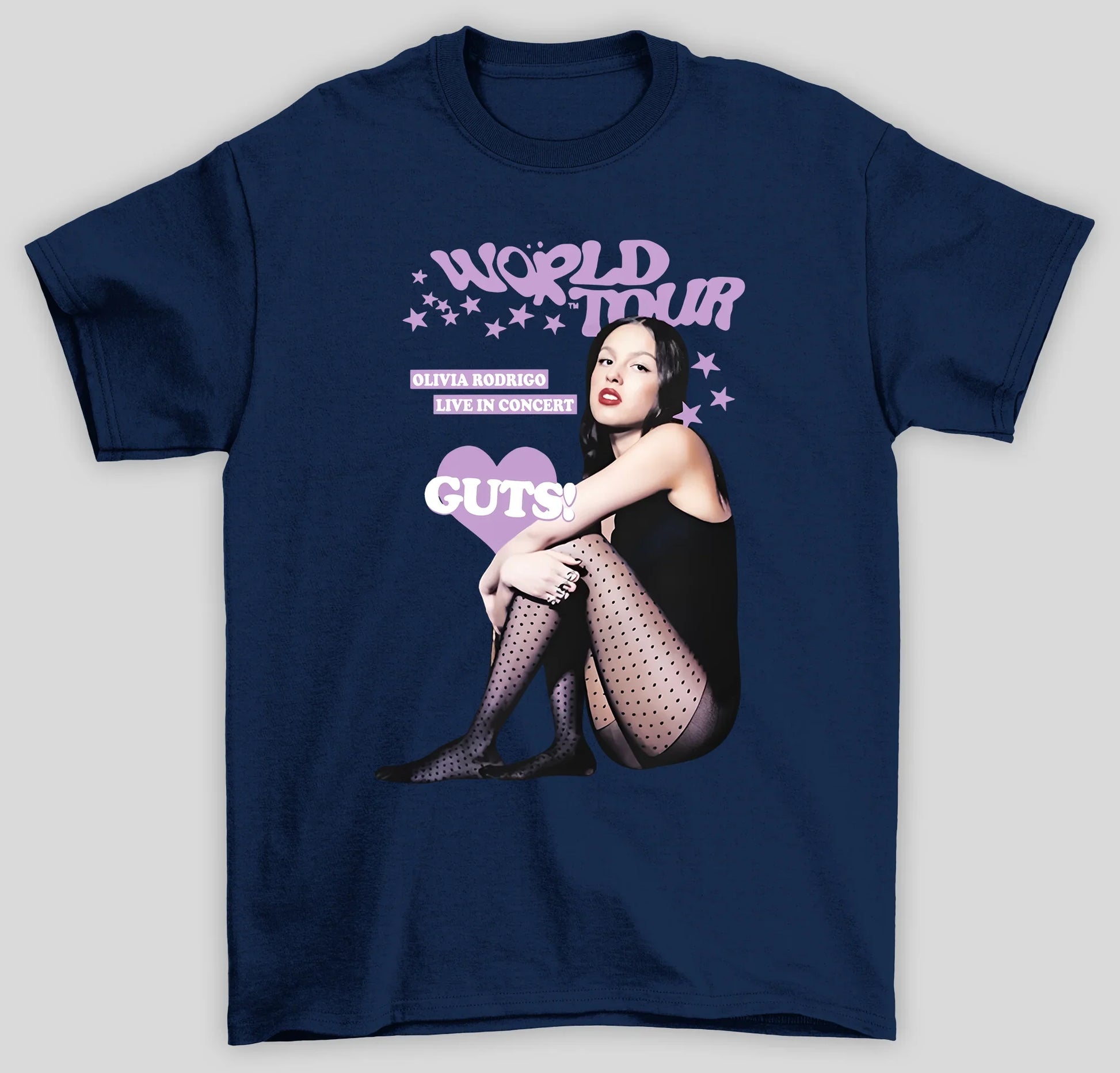 Camiseta Básica Olivia Rodrigo Live In Concert Guts-azulmarinho