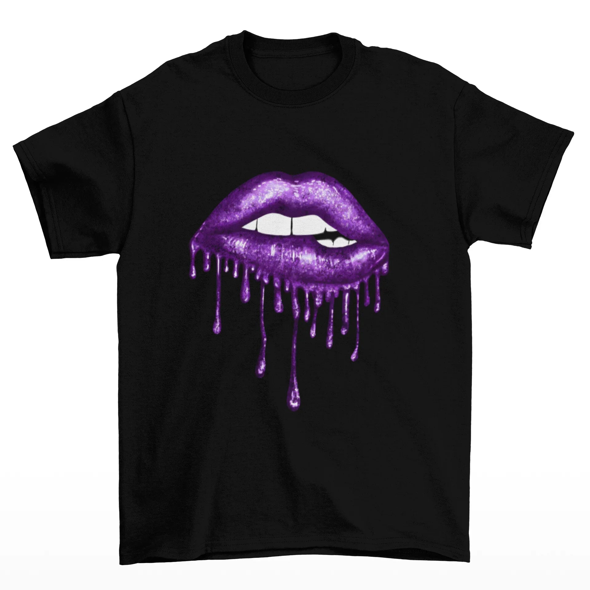 Camiseta Básica Deep Purple Lips-PRETO