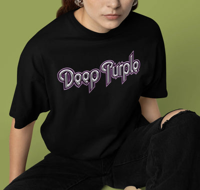 Camiseta Básica Deep Purple Logo Band-PRETO