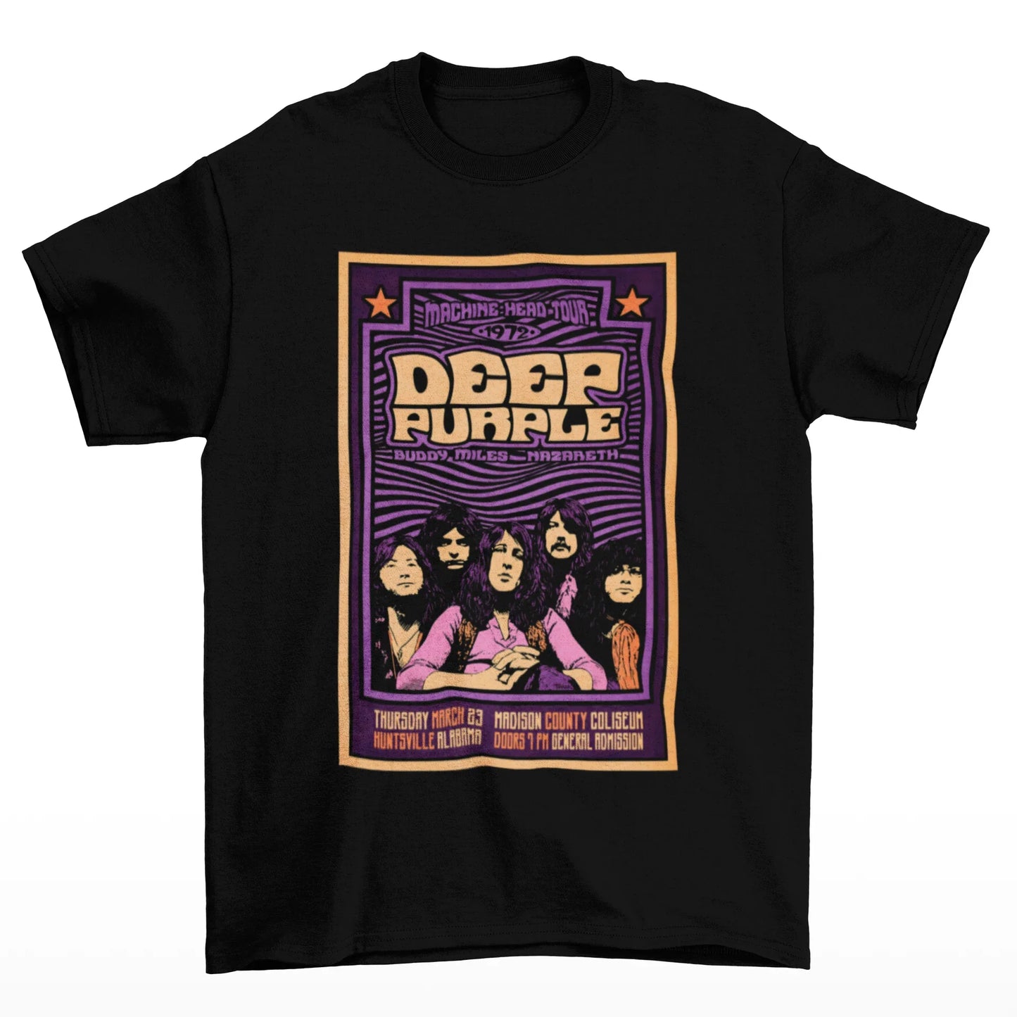 Camiseta Básica Deep Purple Machine Head Tour-PRETO