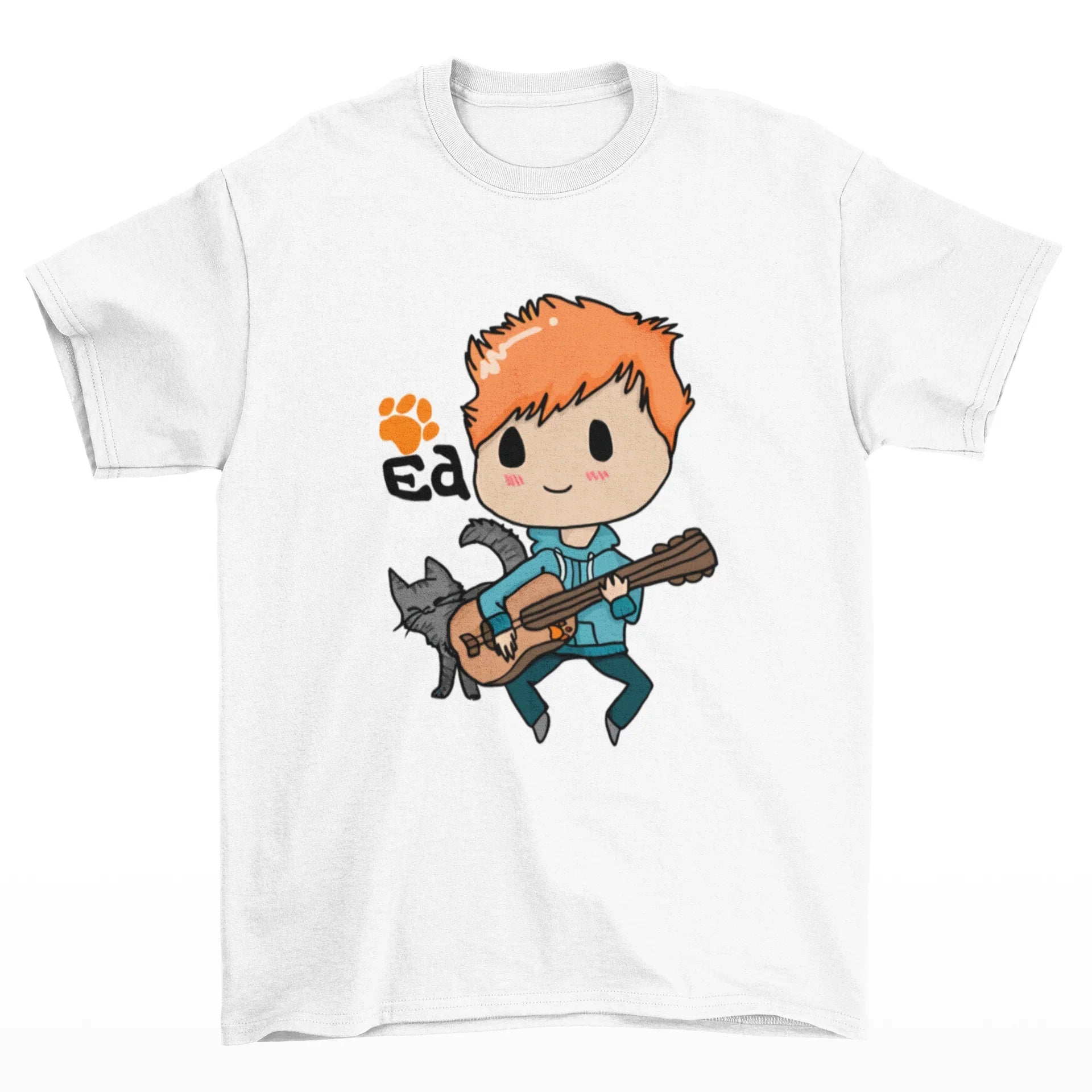 Camiseta Básica Ed Sheeran Cartoon Violão Branco
