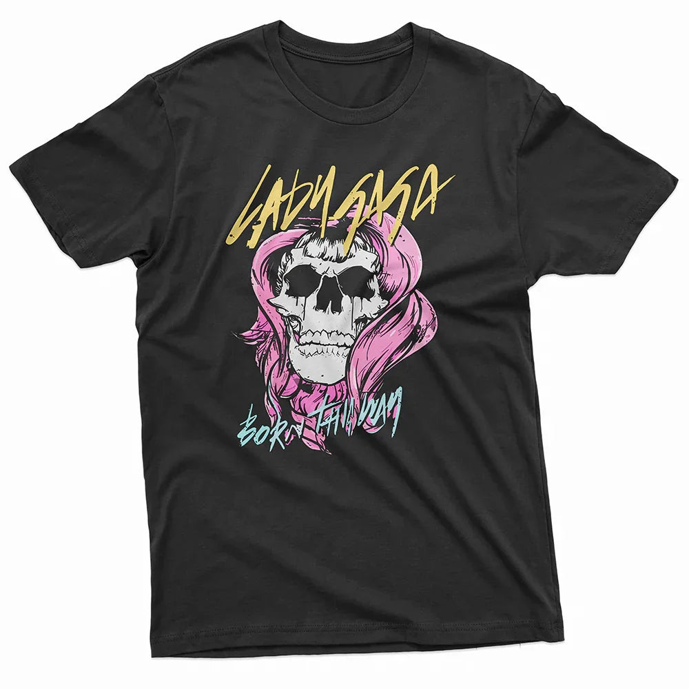 Camiseta Básica Lady Gaga Born This Way Skull Preto