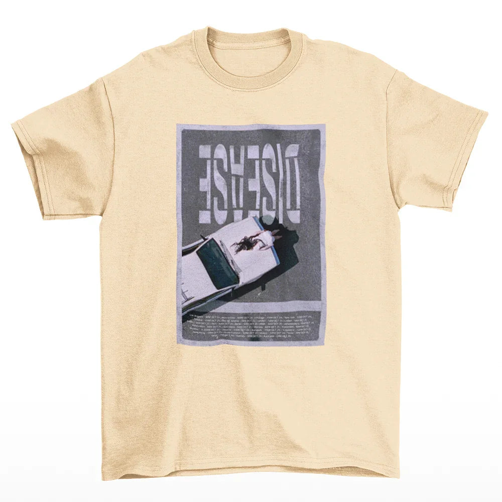 Camiseta Básica Lady Gaga Disease Poster Pérola 