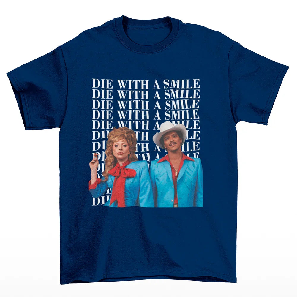 Camiseta Básica Lady Gaga Feat Bruno Mars New Song Azul Marinho