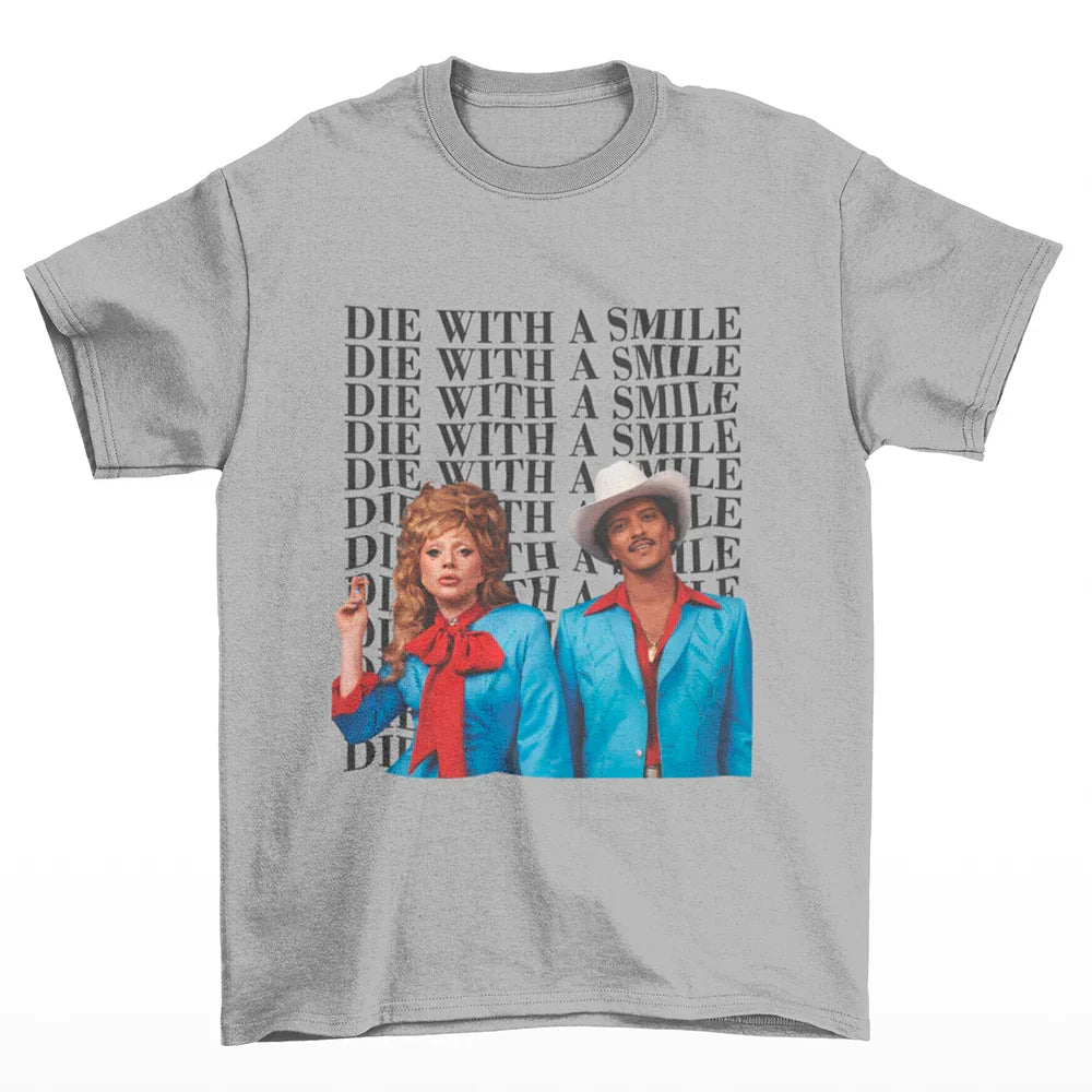 Camiseta Básica Lady Gaga Feat Bruno Mars New Song Cinza 