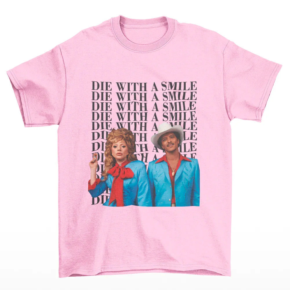 Camiseta Básica Lady Gaga Feat Bruno Mars New Song Rosa Bebê 