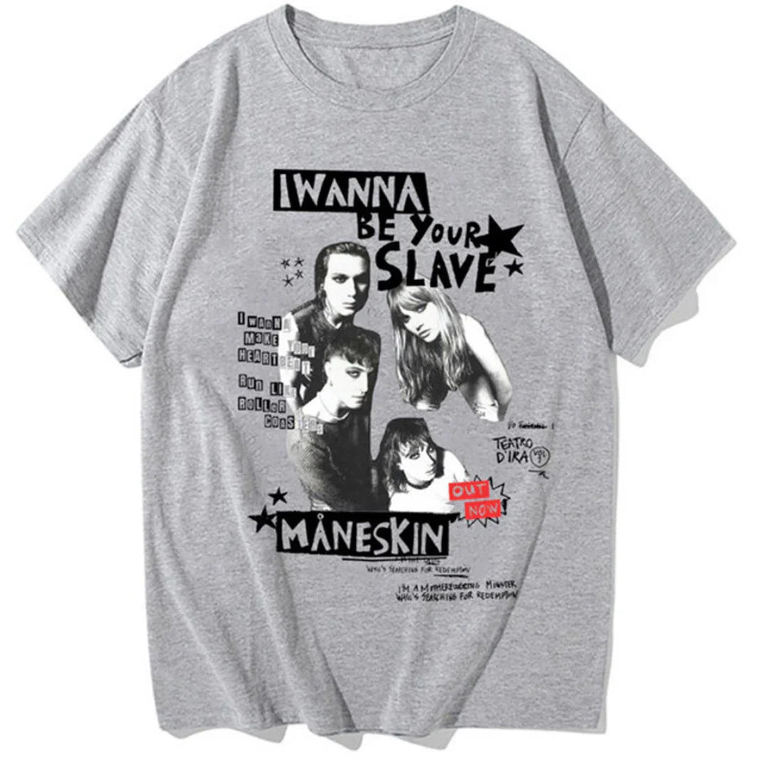 Camiseta Básica Maneskin I Wanna Be Your Slave - cinza