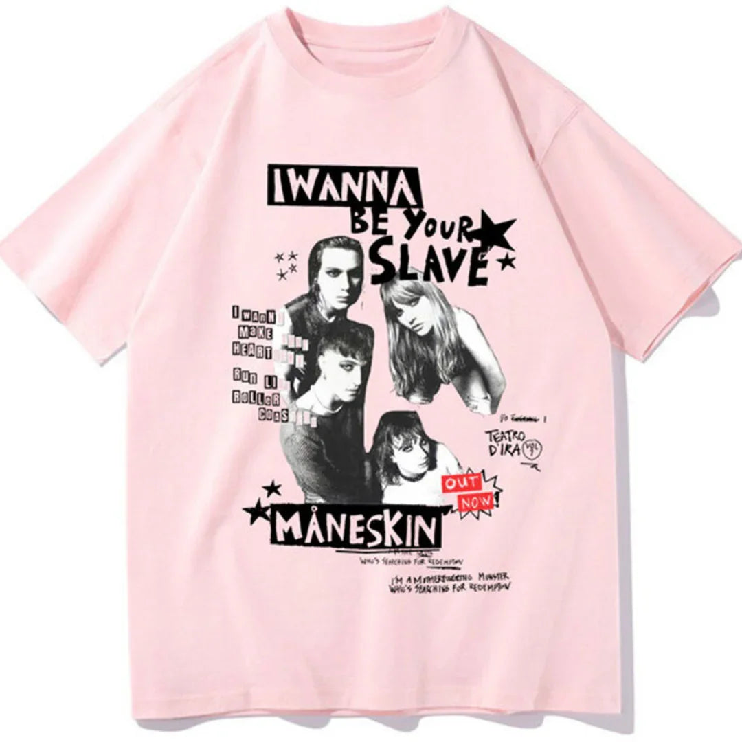 Camiseta Básica Maneskin I Wanna Be Your Slave - rosa bebê