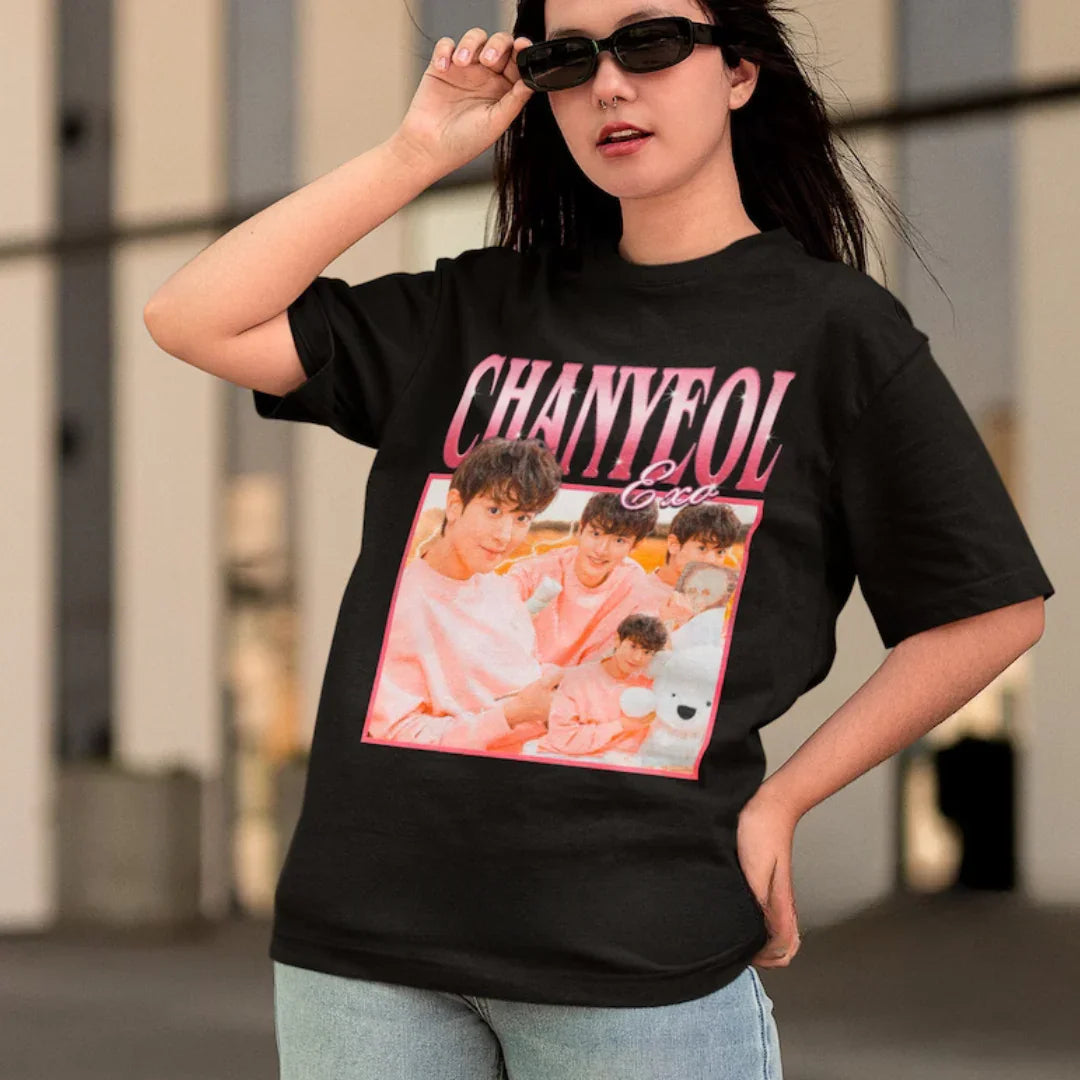 Camiseta Básica EXO Chanyeol Retro - preto