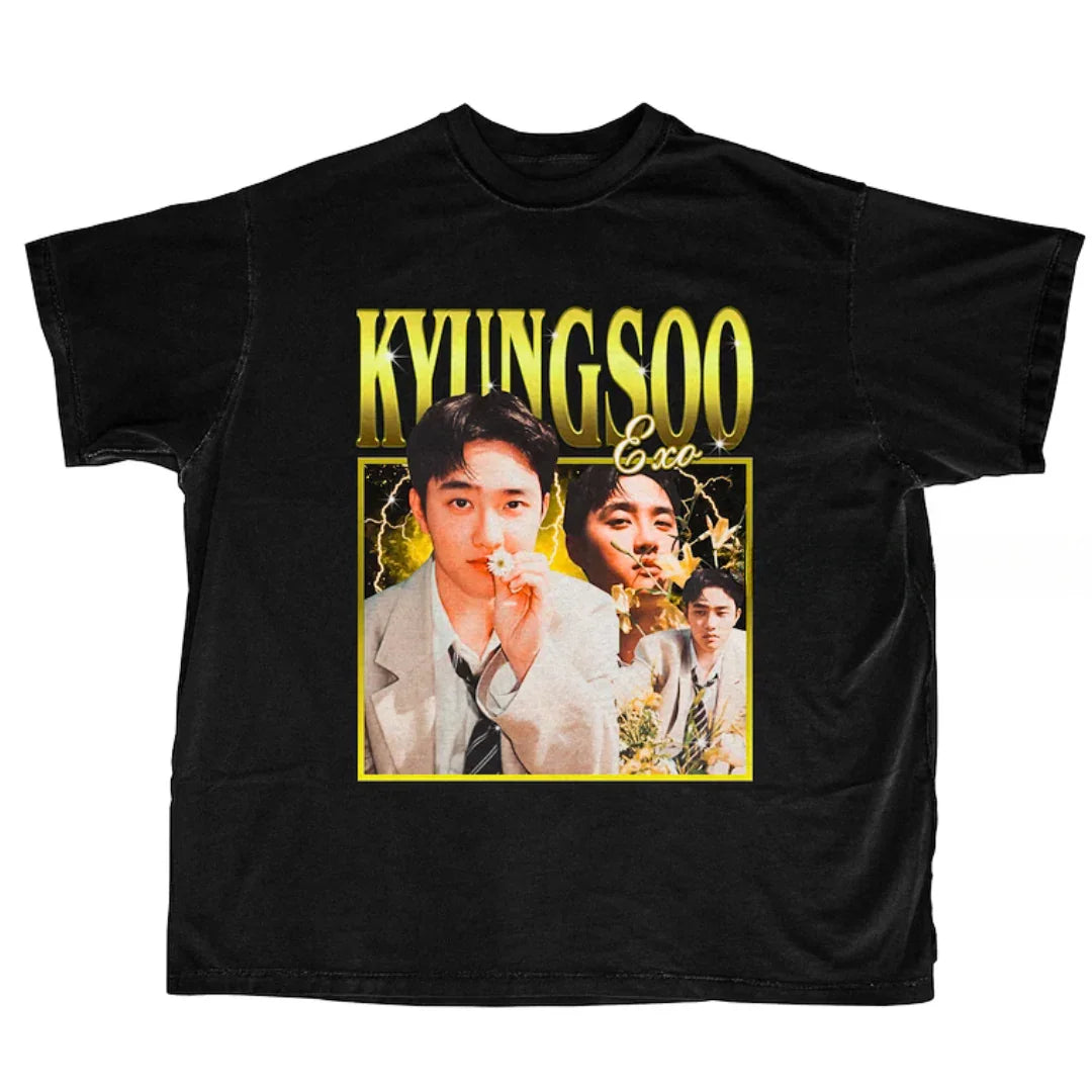 Camiseta Básica EXO KyungSoo Retro - preto
