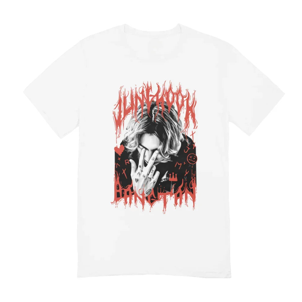 Camiseta Básica BTS Jungkook Fire-BRANCO
