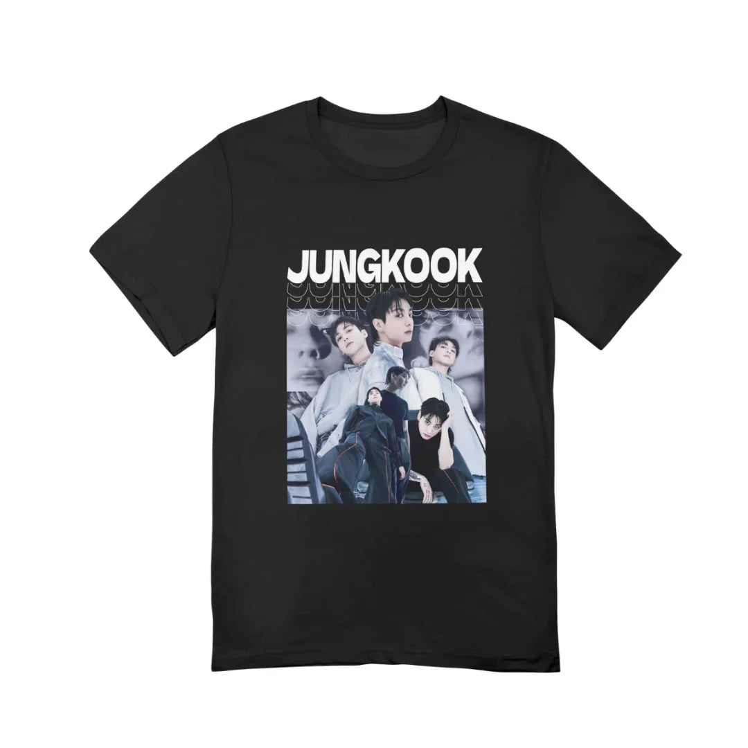 Camiseta Básica BTS Jungkook Graphic Collab Aesthetic-PRETO