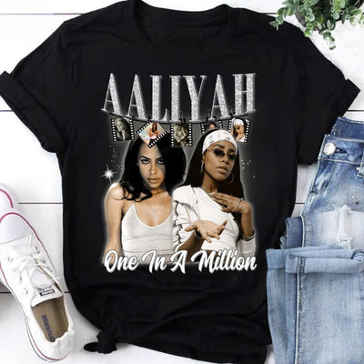 Camiseta Básica Aaliyah Graphic-PRETO