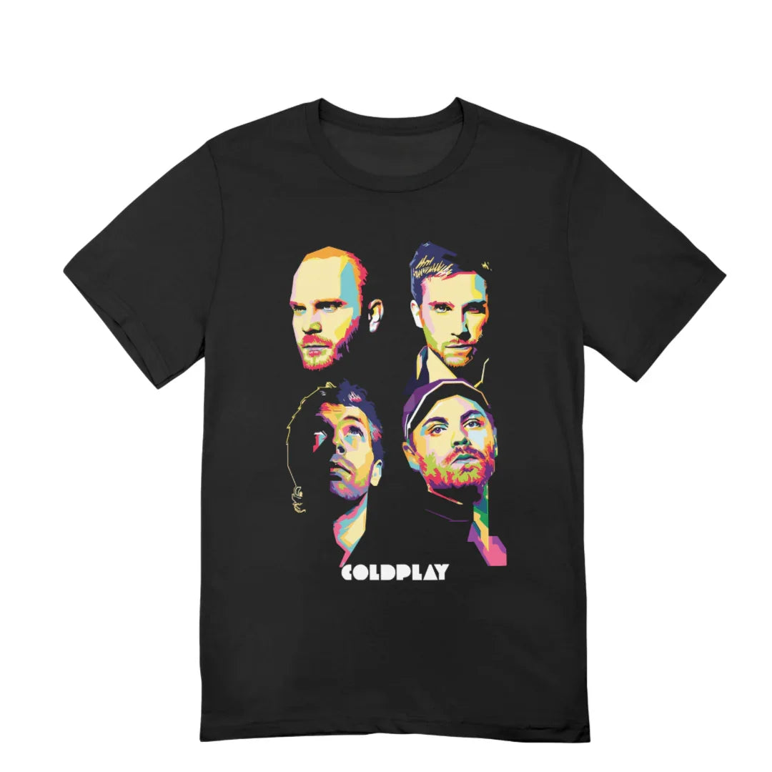 Camiseta Básica Coldplay Group Retro-PRETO