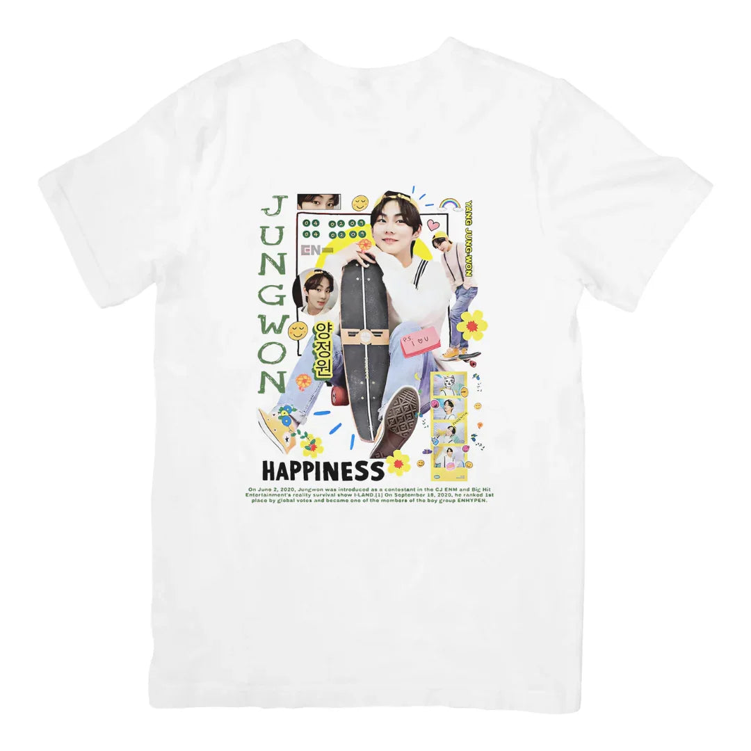 Camiseta Básica Enhypen Jungwon Happiness - branco