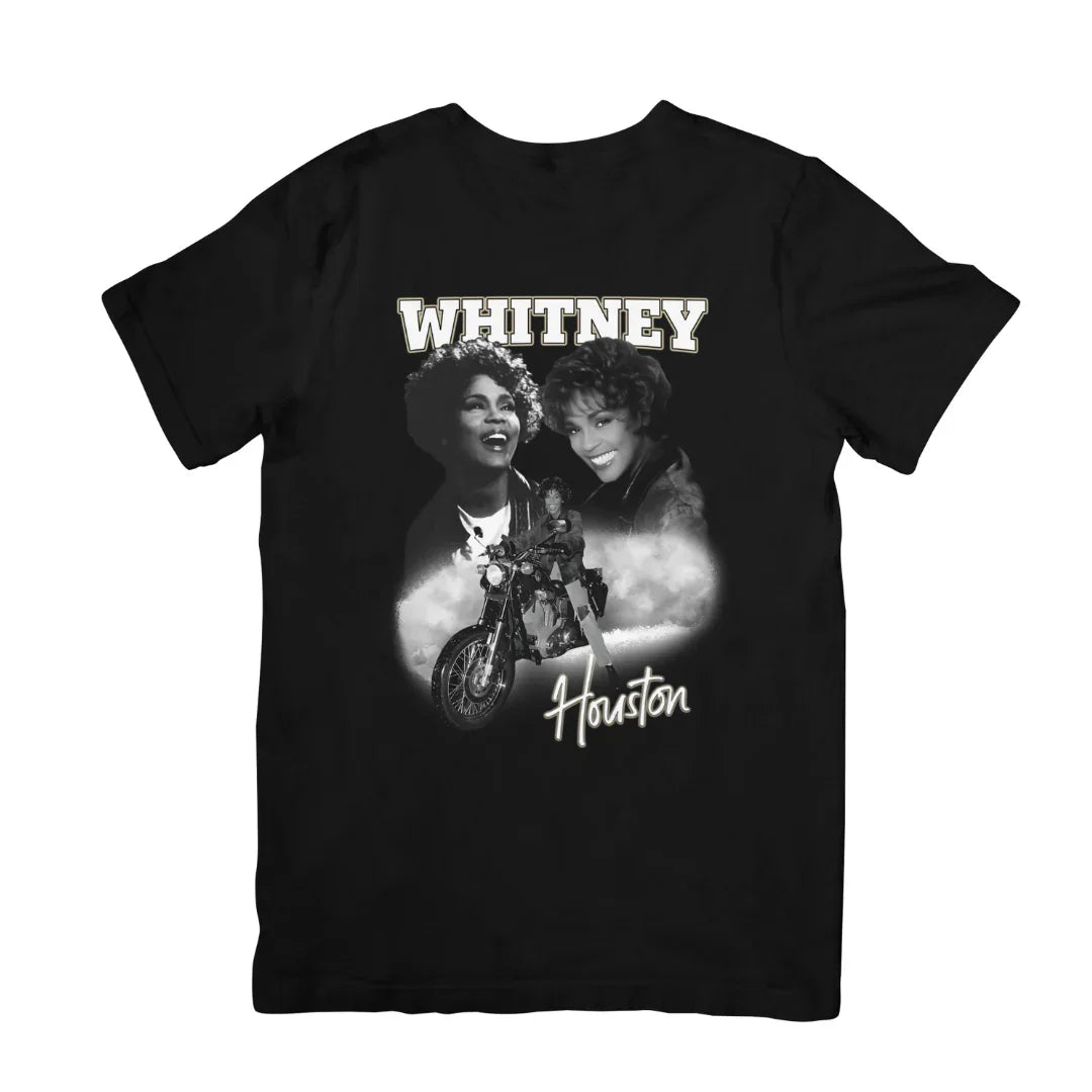 Camiseta Básica Whitney Houston Motorcycle-PRETO