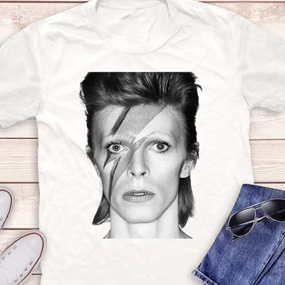 Camiseta Básica David Bowie P&B Branco