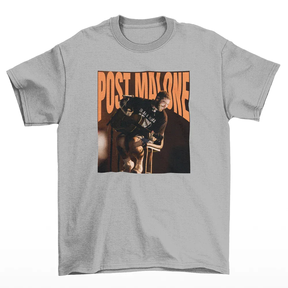 Camiseta Básica Post Malone Happy Singer - cinza