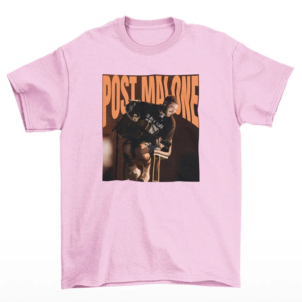 Camiseta Básica Post Malone Happy Singer - rosa bebe