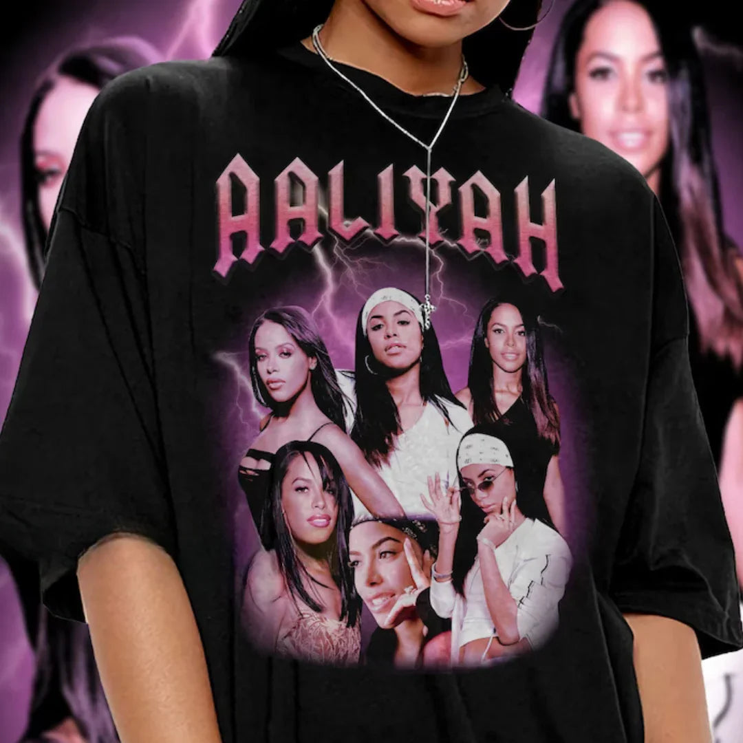 Camiseta Básica Aaliyah Retro 90's-PRETO