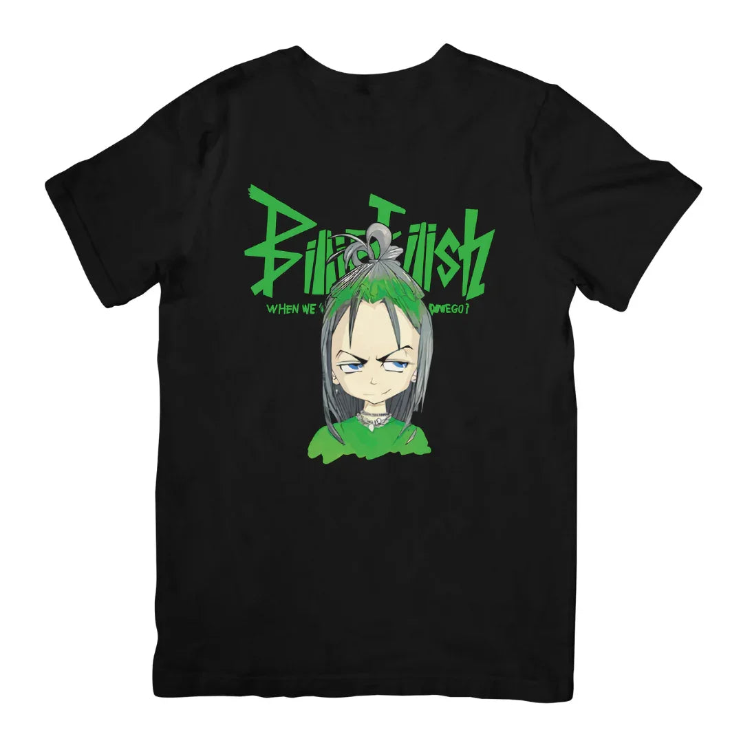 Camiseta Básica Billie Eilish Cartoon - Preto