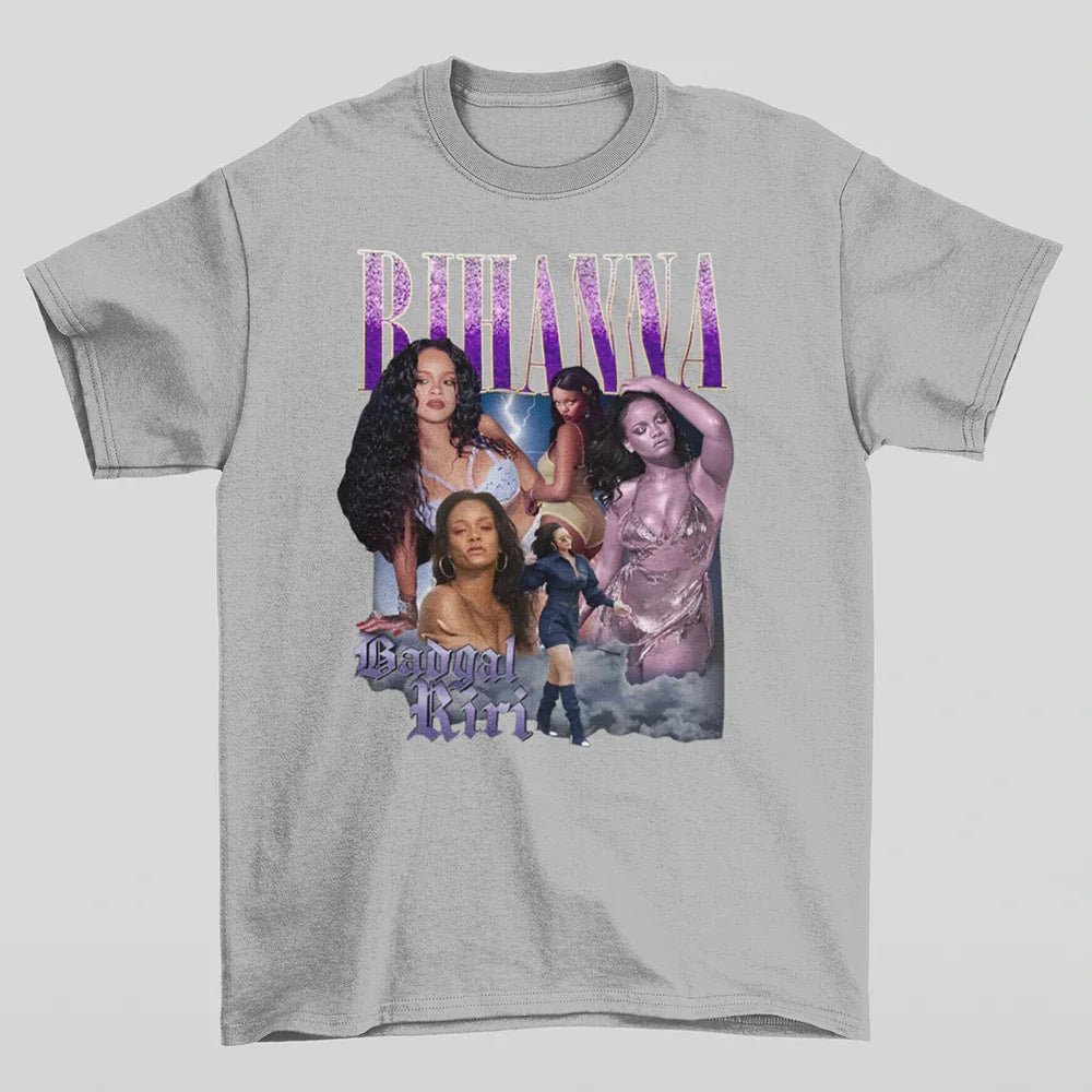 Camiseta Básica Rihanna Badgalriri- CINZA