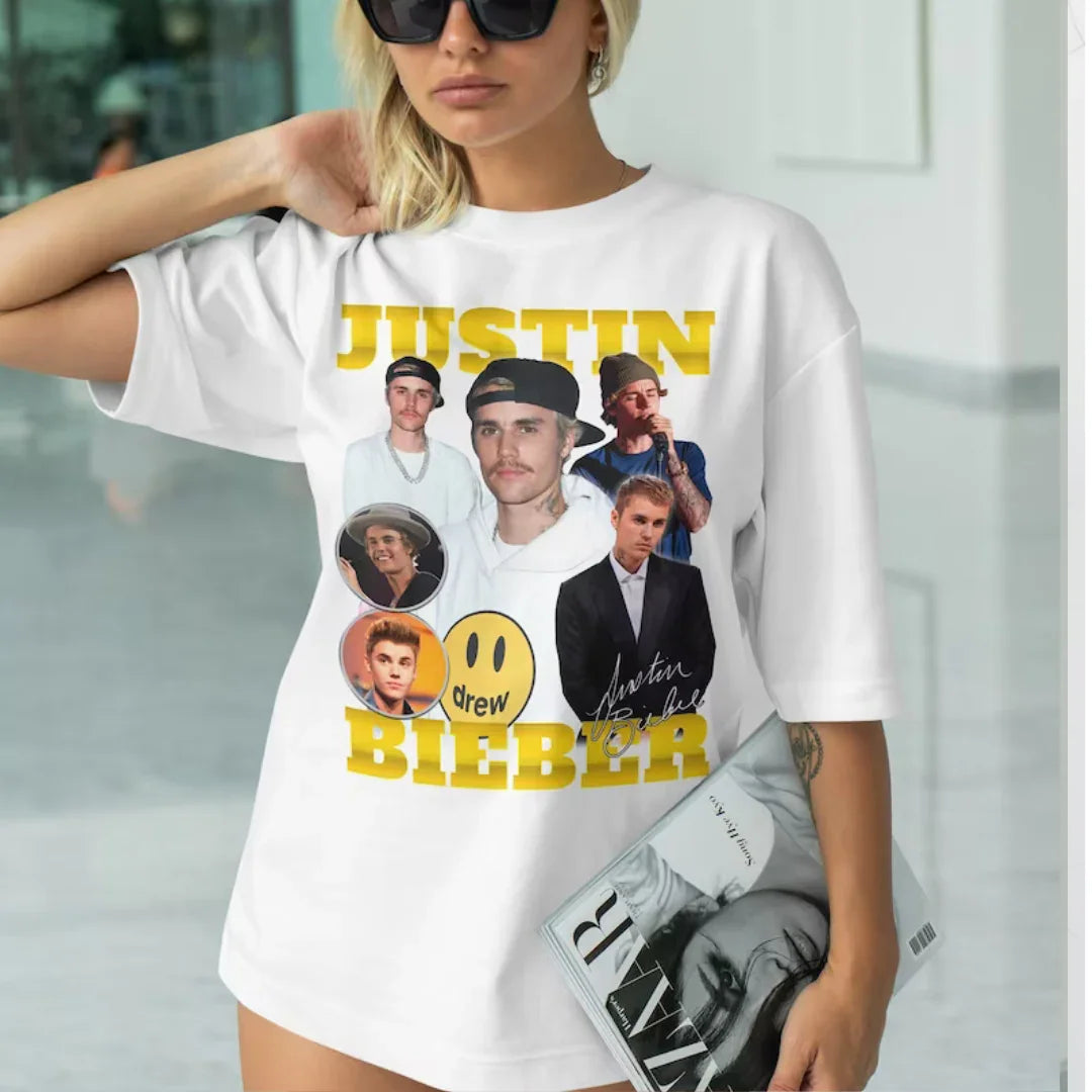 Camiseta Básica Justin Bieber Inspired Retro Branco