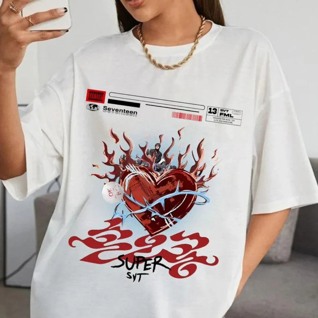 Camiseta Básica Seventeen Super Fml Album -  branco