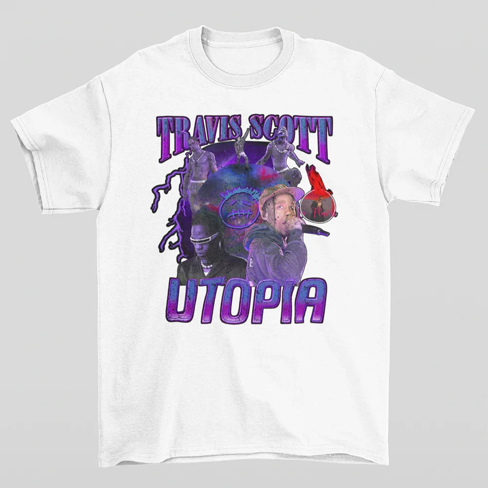 Camiseta Básica Travis Scott Utopia- branco
