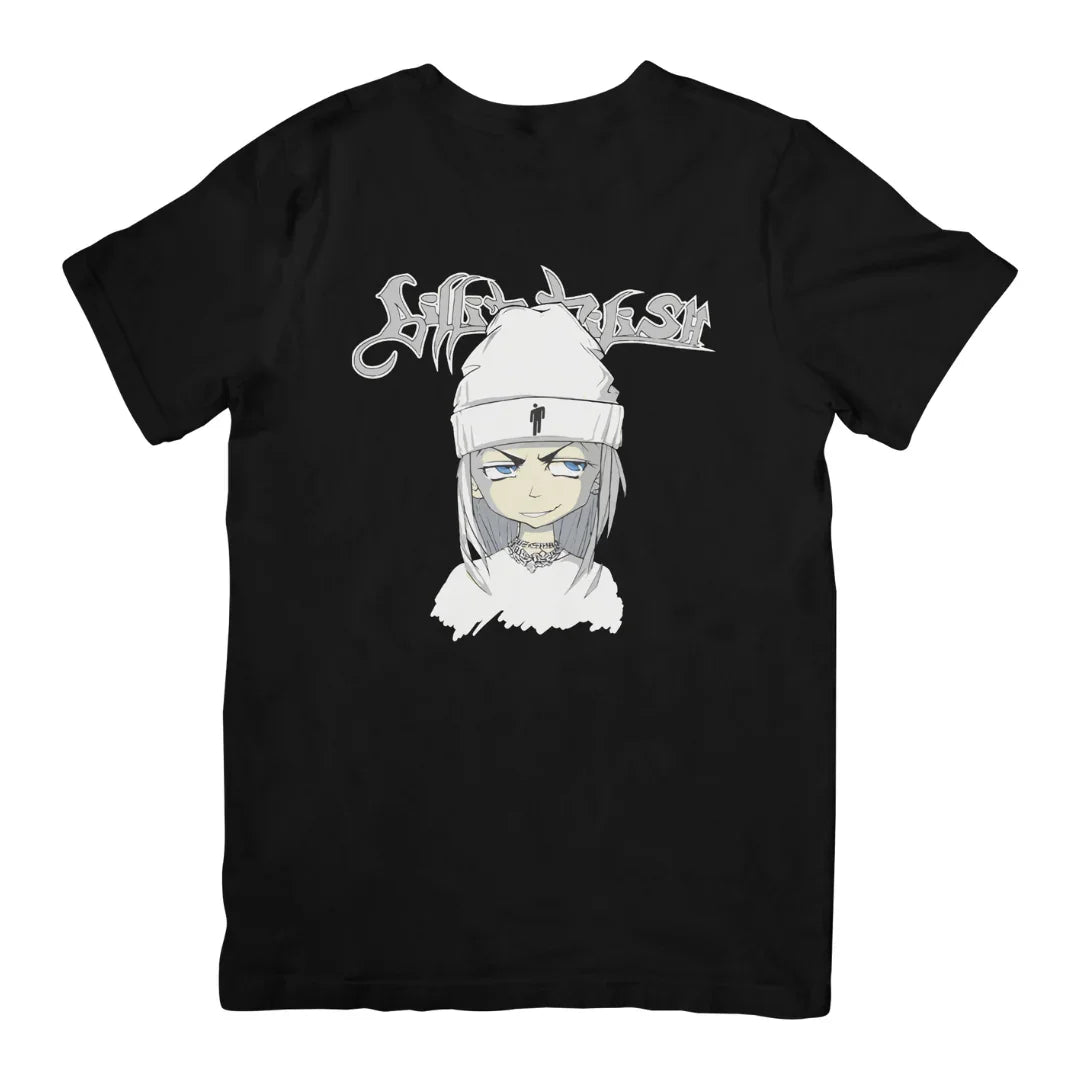 Camiseta Básica Billie Eilish Cute Cartoon - Preto