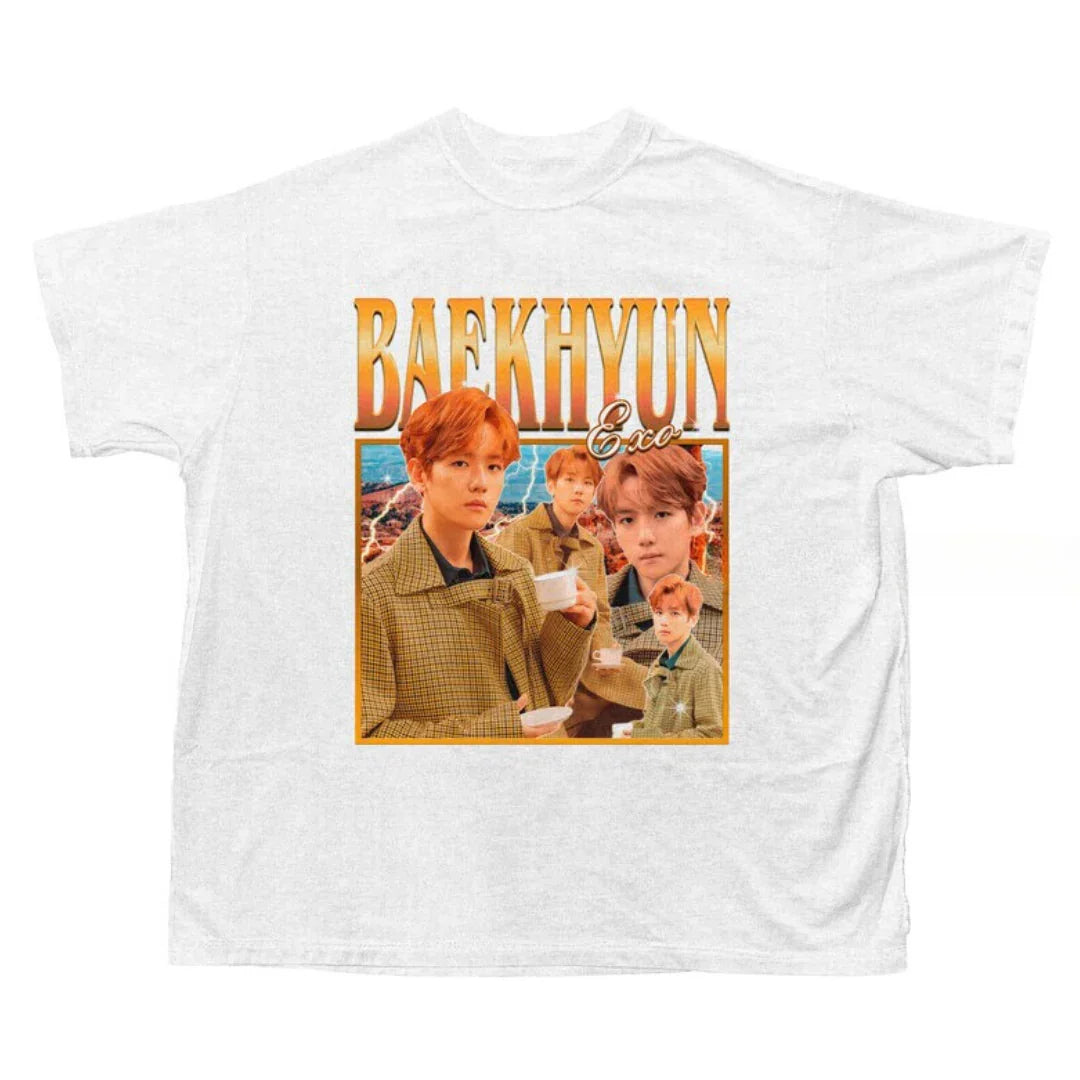 Camiseta Básica EXO Baekhyun Graphic - branco