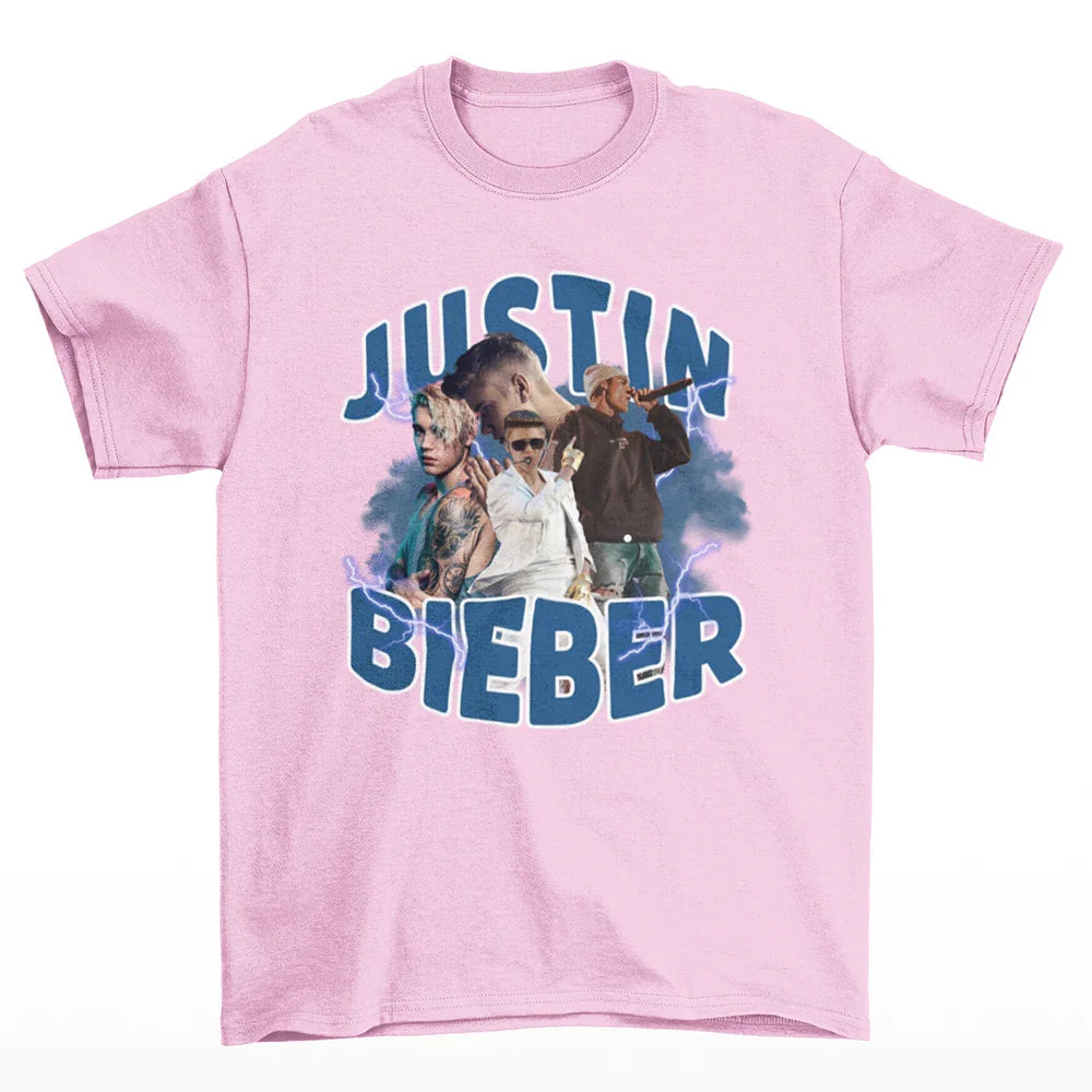 Camiseta Básica Justin Bieber Collab Design Rosa Bebê 