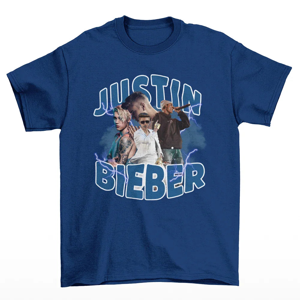 Camiseta Básica Justin Bieber Collab Design Azul Marinho