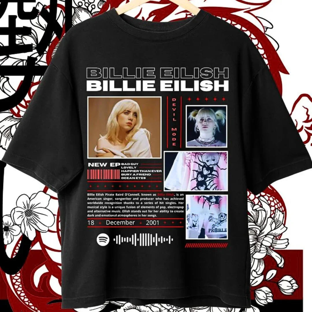 Camiseta Básica Billie Eilish Devil Mode - Preto