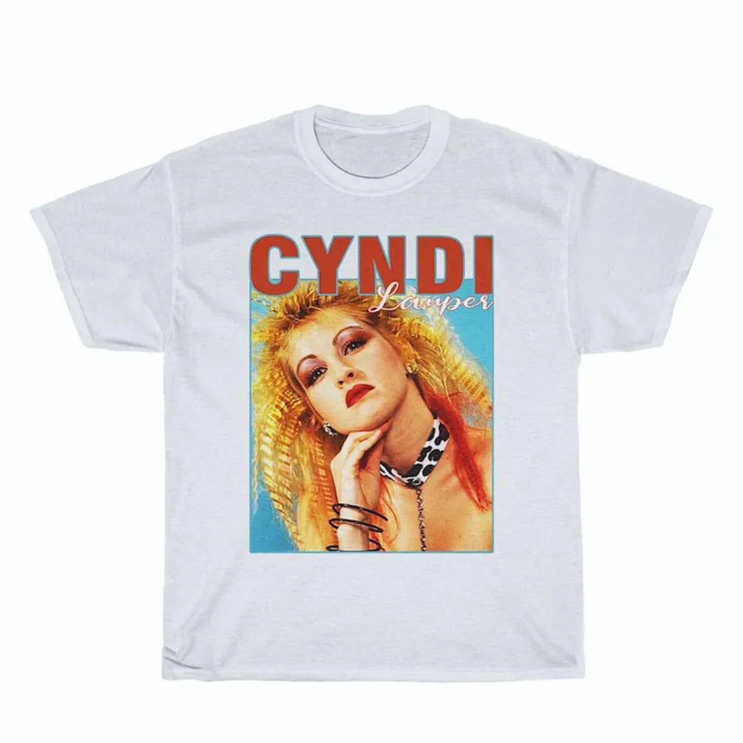  Camiseta Básica Cyndi Lauper Vintage - Branco