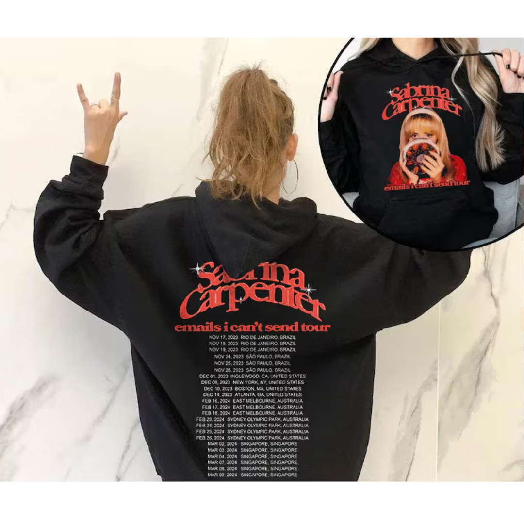 Moletom Canguru Sabrina Carpenter Emails I Can't Send Tour-PRETO