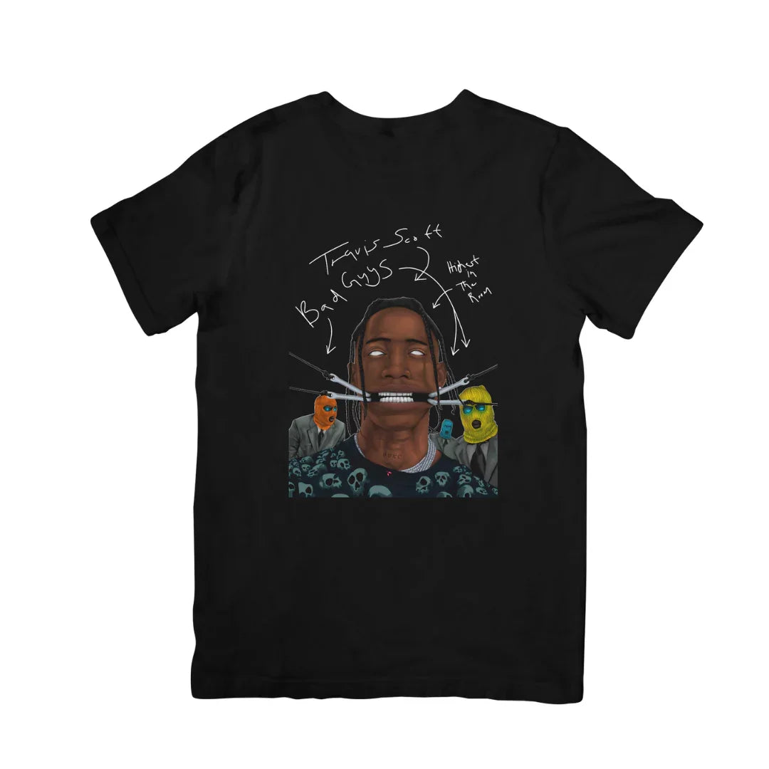 Camiseta Básica Travis Scott Bad Guys Preto