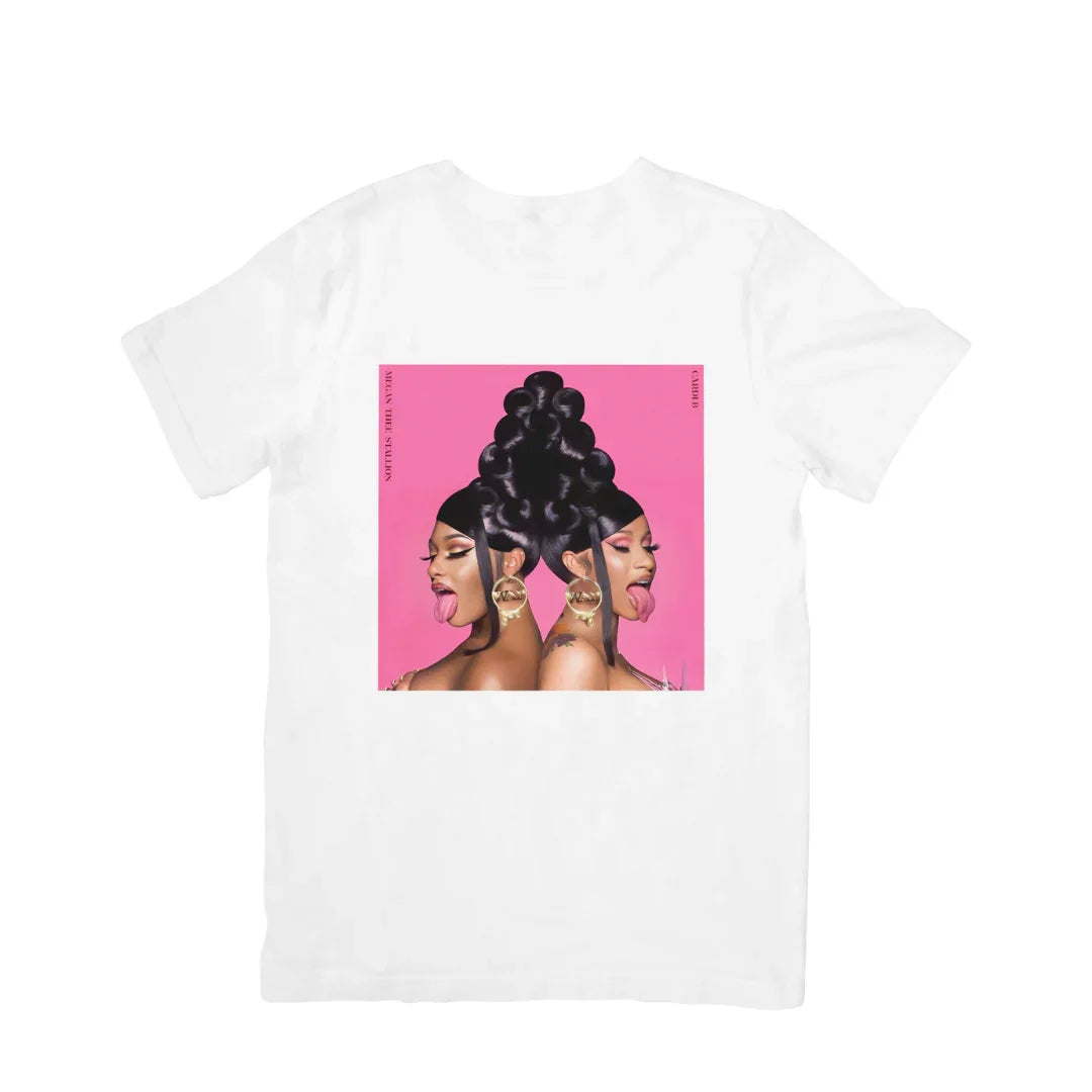 Camiseta Básica Cardi B Feat Megan Thee Stallion-BRANCO