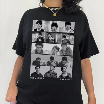 Camiseta Básica Jonas Brothers Five Albuns Preto