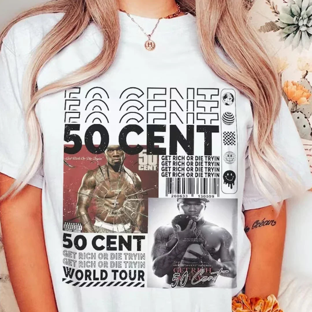 Camiseta Básica 50 Cent Get Rich Or Die Tryin-BRANCO