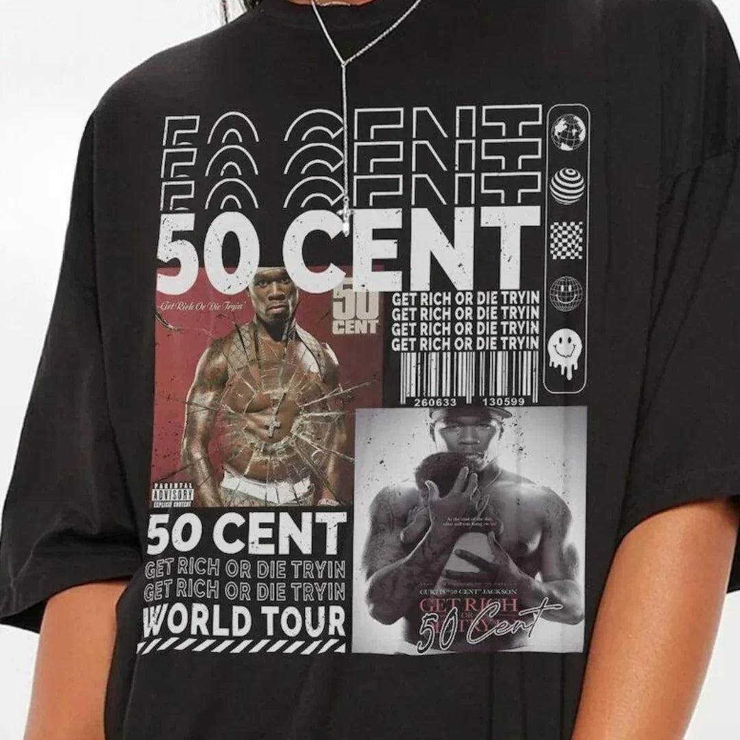 Camiseta Básica 50 Cent Get Rich Or Die Tryin-PRETO