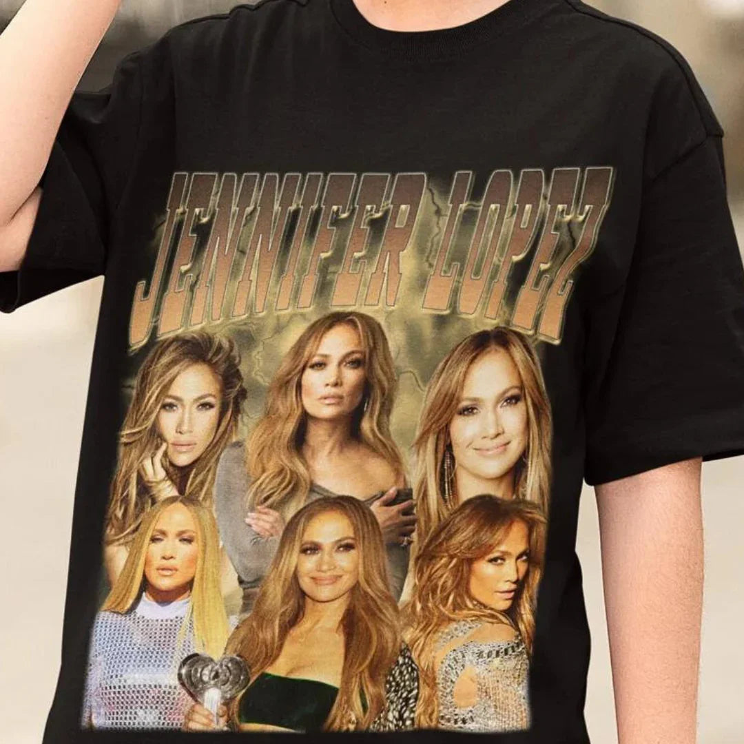 Camiseta Básica Jennifer Lopez Graphic - Preto