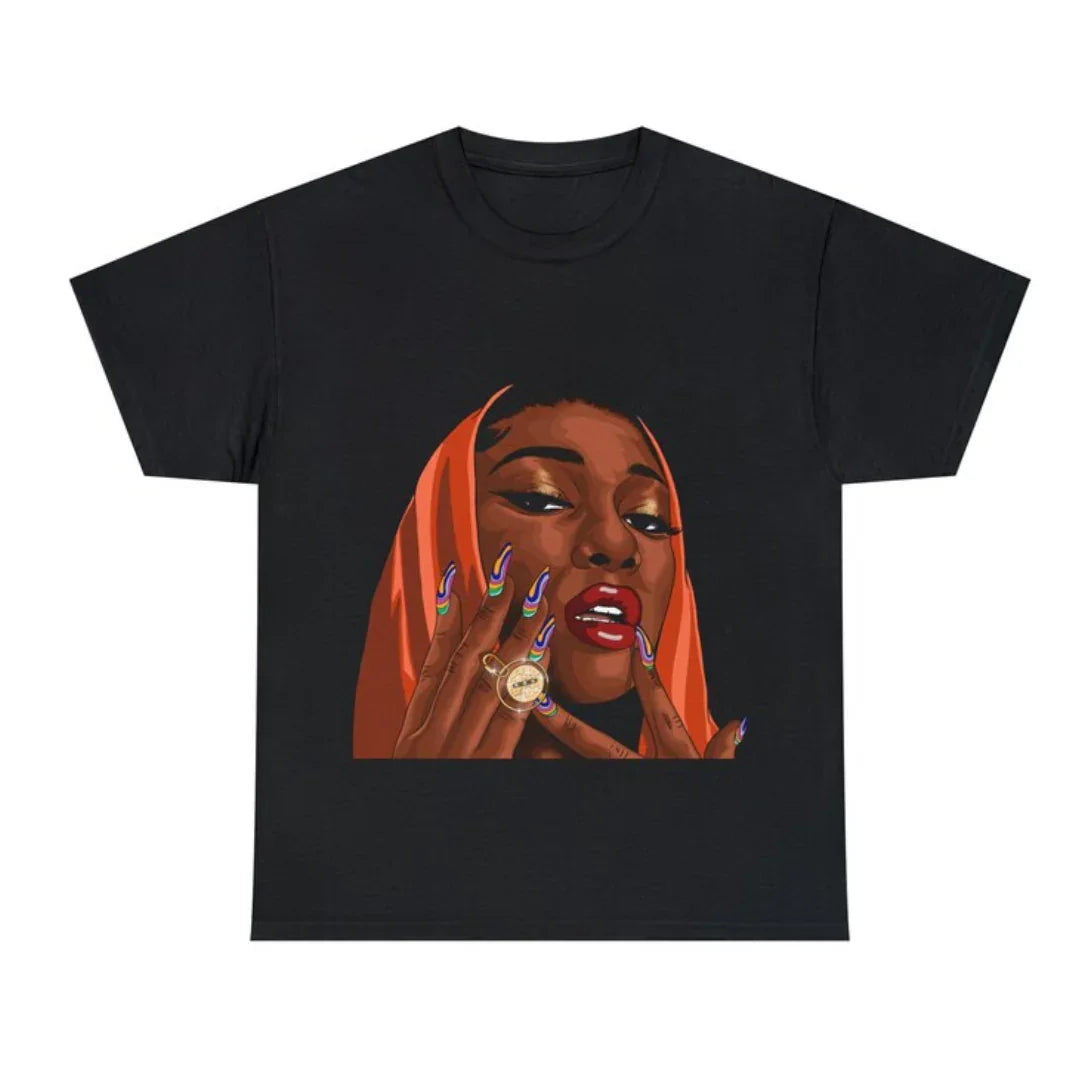 Camiseta Básica Megan Thee Stallion Graphic-PRETO