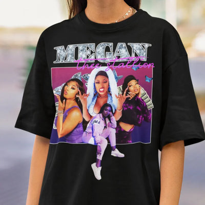 Camiseta Básica Megan Thee Stallion Graphic Retro-PRETO