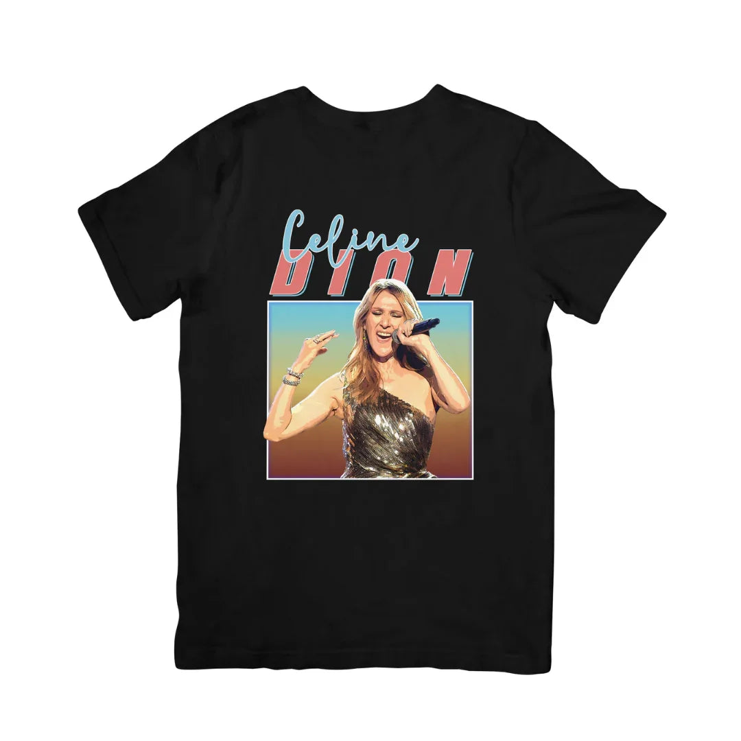 Camiseta Básica Céline Dion Illustrated Preto