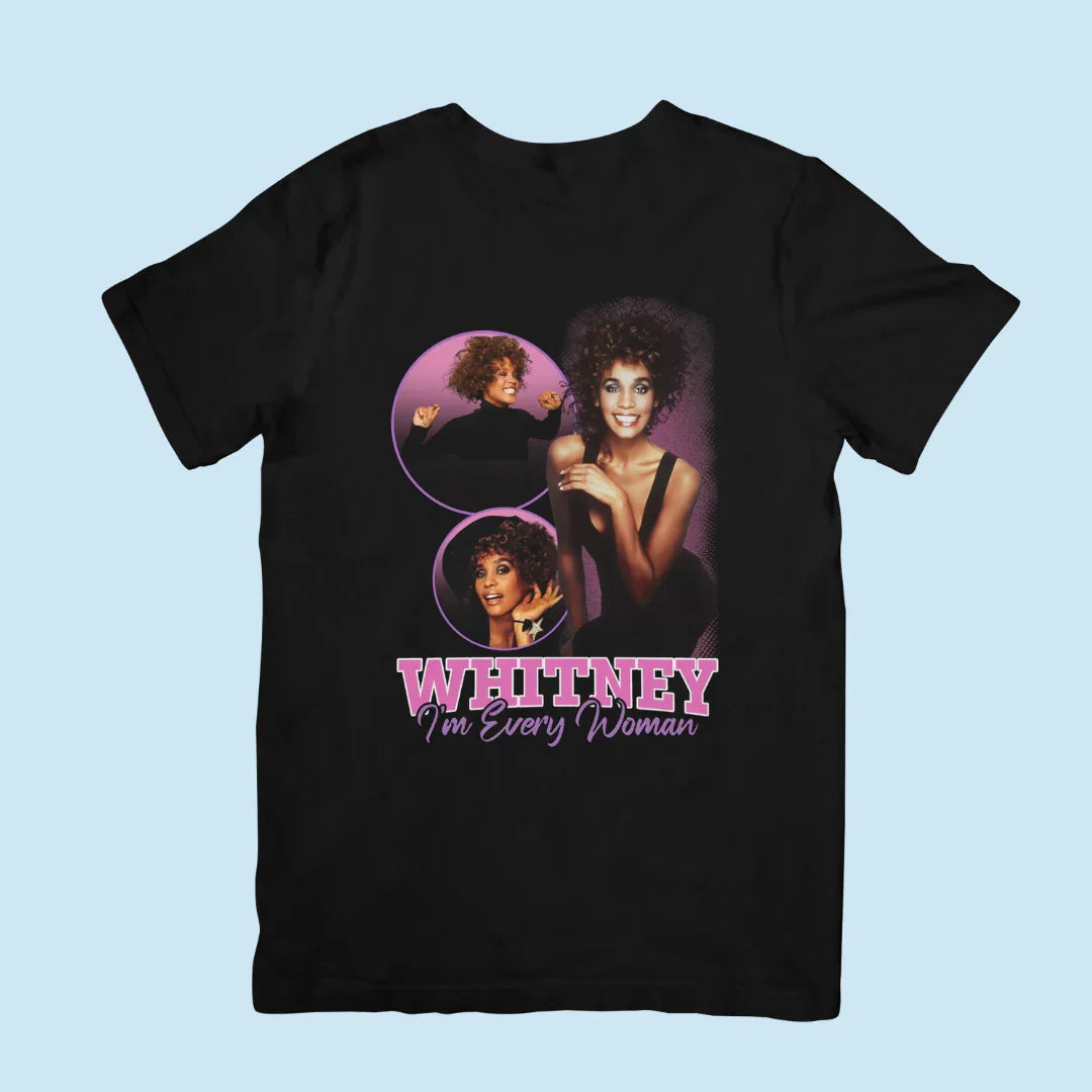 Camiseta Básica Whitney Houston I'am Every Woman-PRETO